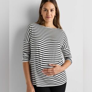 Quince Bamboo Jersey Maternity Long Sleeve Boxy Striped Tee size medium